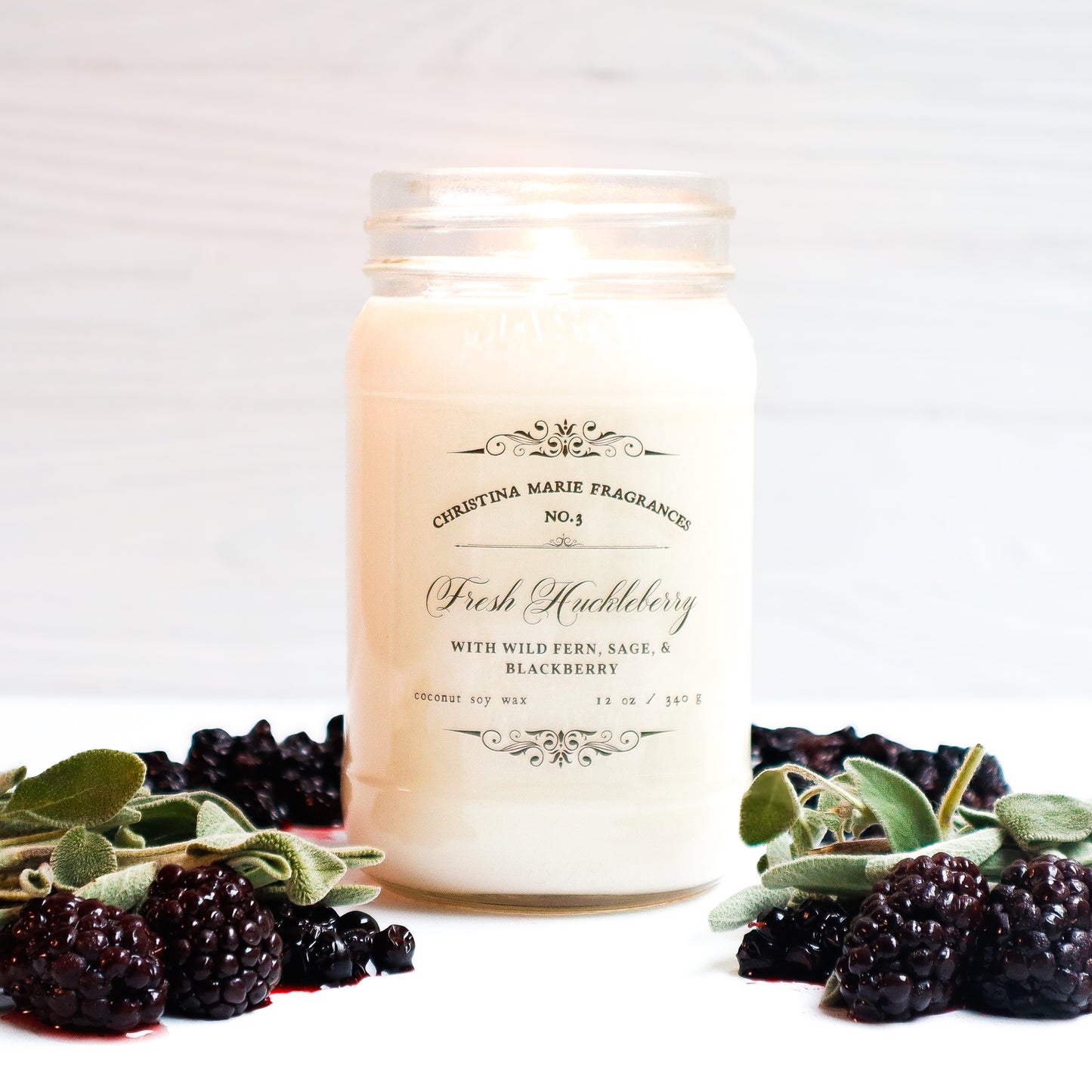 Fresh Huckleberry 12 Oz Large Mason Jar Candle